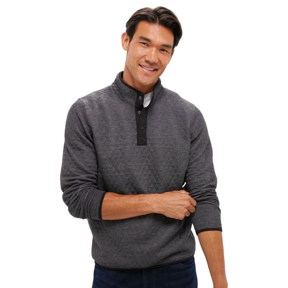 Marine Layer Men's Corbet Reversible Quilted Snap Pullover Charcoal Large